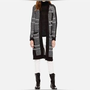 Just Female Fola Knit Cardigan Black and White Sz XS Oversized Mohair Blend